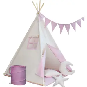 Produkt Infantastic 74133 Dětský stan teepee, růžovo/béžový, s příslušenstvím + vlajka