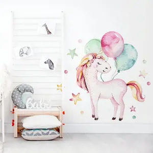 lovel.cz Samolepka na zeď Unicorn - jednorožec s balony, kuličky a hvězdičky DK270